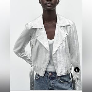 Zara silver metallic moto jacket, size Large. NWT
